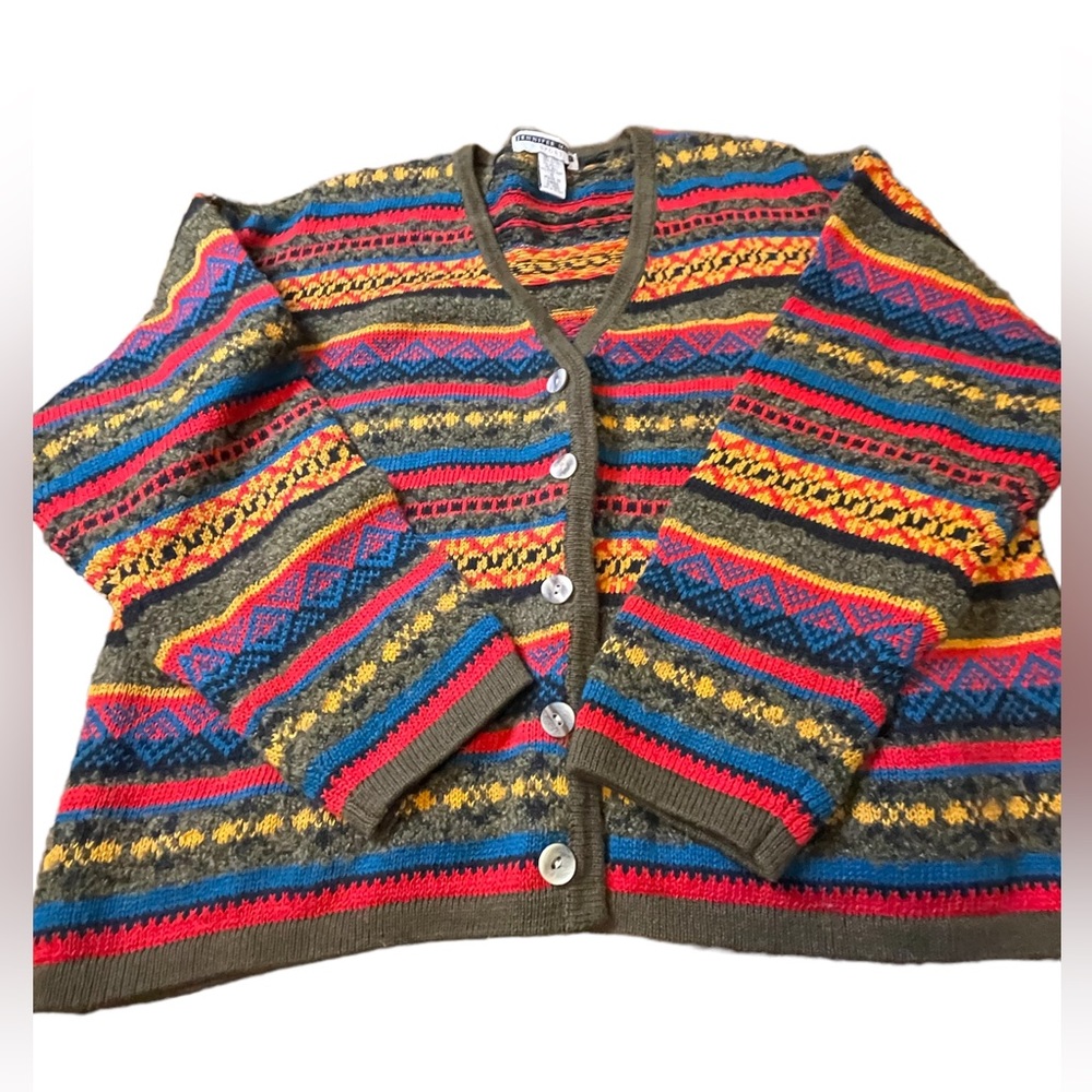 Vintage Jennifer Moore Sport Cardigan Sz M multi color wool